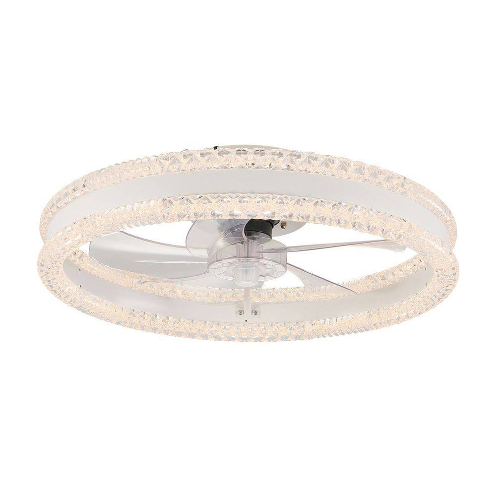 Angle. Kadyn - 20" Luxury Double Ring LED Ceiling Fan with Light – Modern Flush Mount Design, Hidden Blades, Dimmable Lighting, White - White.