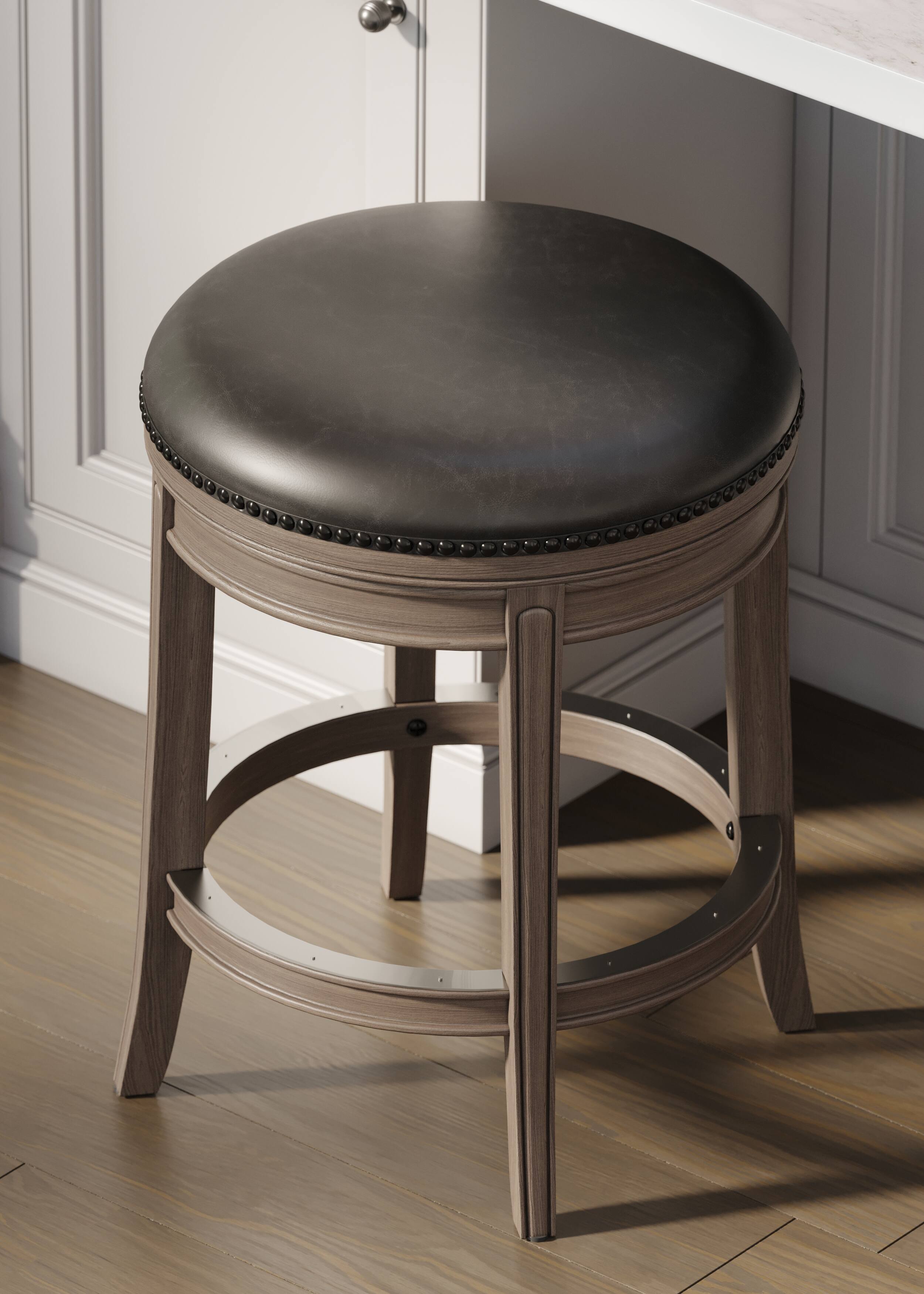 Angle. Maven Lane - 26" Alexander Backless Counter Stool in Reclaimed Oak Finish with Vegan Leather - Reclaimed Oak.