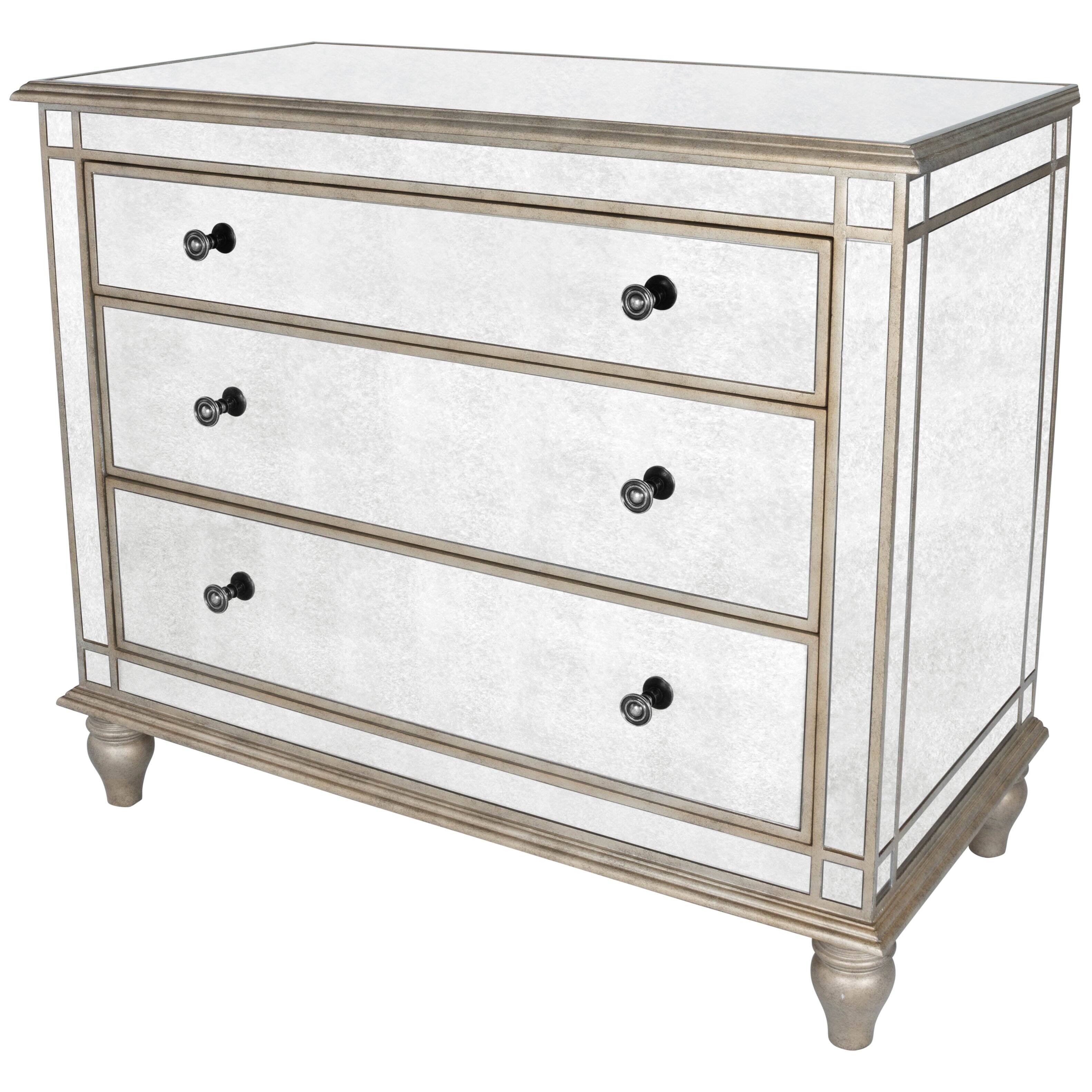 Butler Specialty - Laflin 38 in. W Rectangular Wood and Mirror 3 Drawer Console Accent Chest - Silver