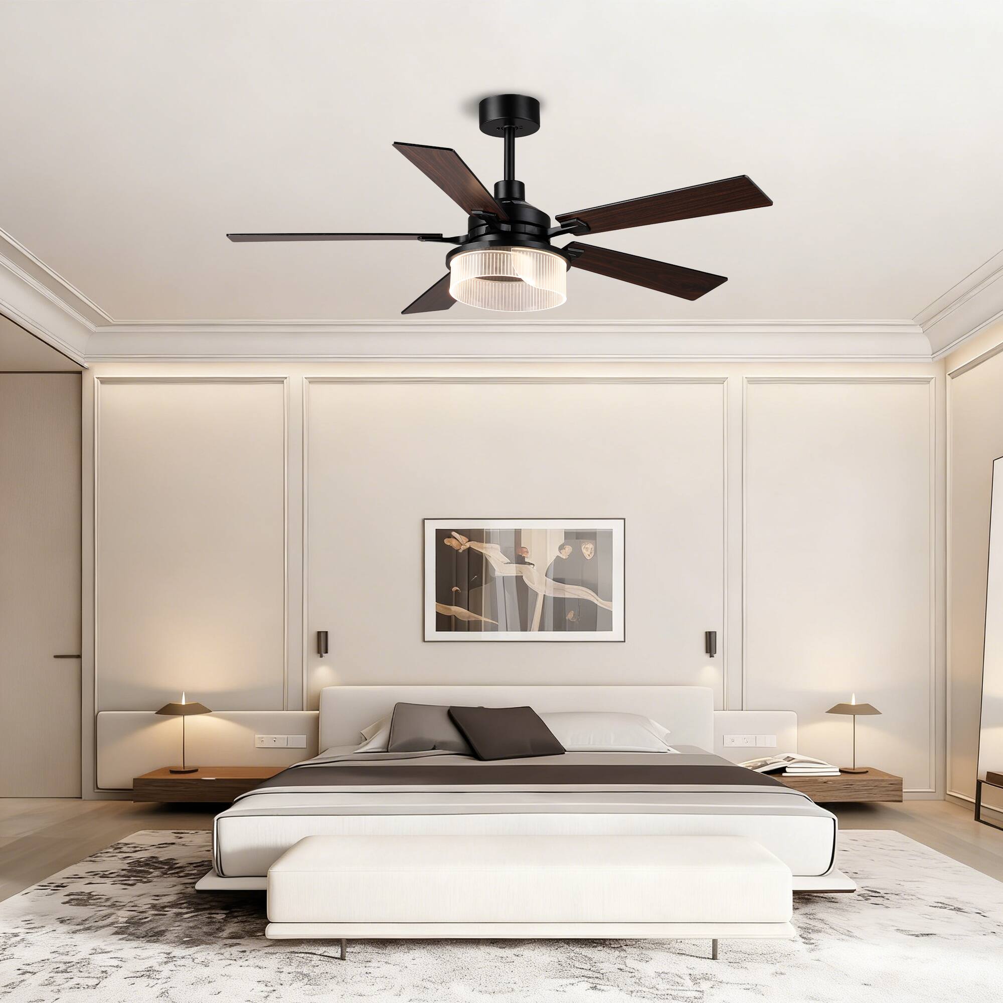 Alt View 2. Parrot Uncle - 52-inch Modern Matte Black Stepless Dimming 3CCT Integrated LED Ceiling Fan with Reversible Blades - Black.