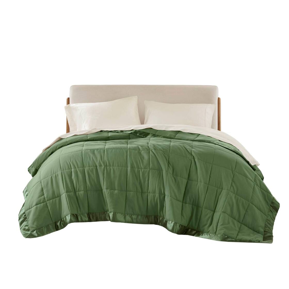 Front. Gracie Mills - Seville Lightweight Down Alternative Blanket with Satin Trim - Green.