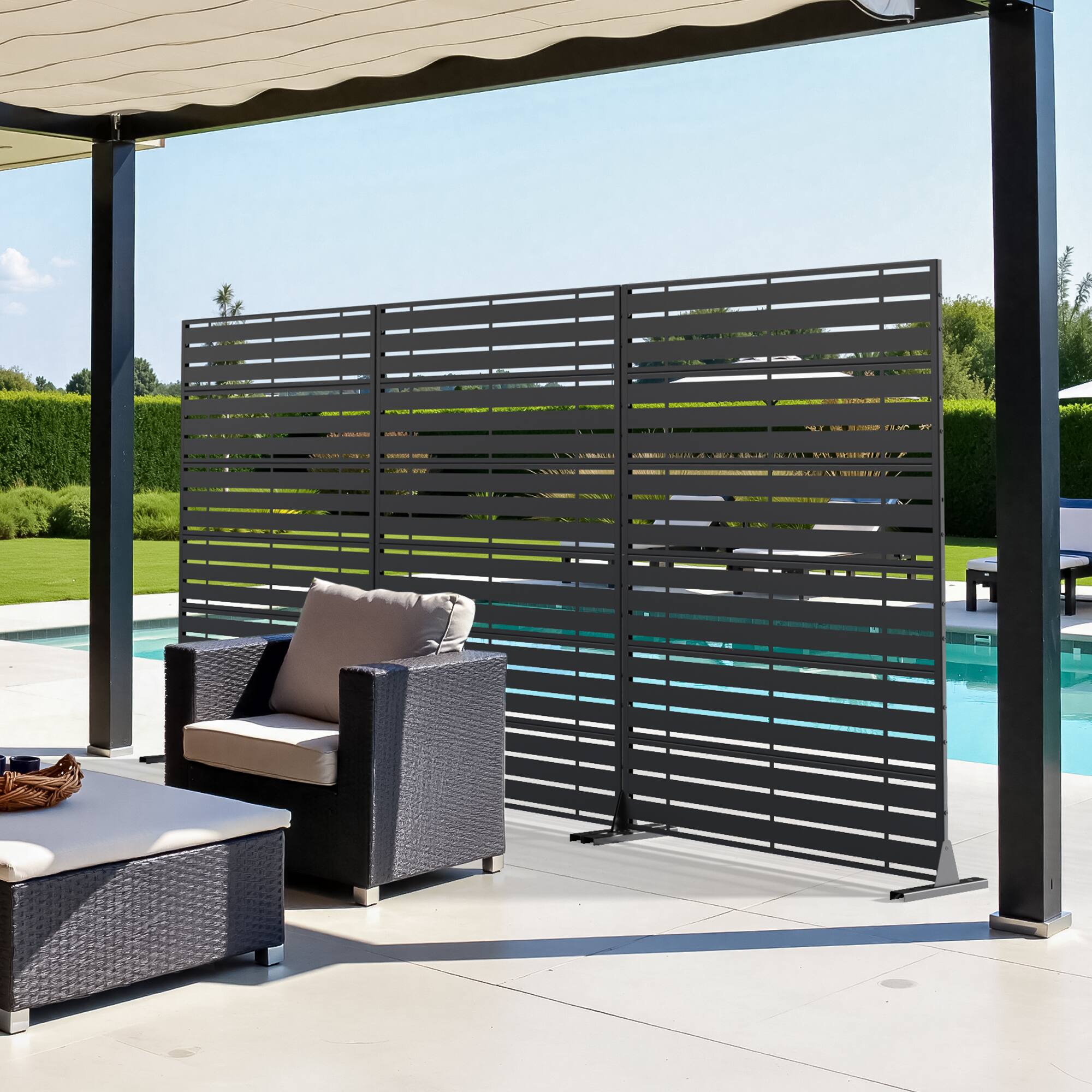 Alt View 7. PexFix - 72 in. x 47 in. Adams Pattern Metal Outdoor Privacy Screen & Panels, Freestanding Garden Divider Fence - Black.