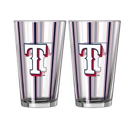 Logo Brands - Texas Rangers Two-Piece 16oz. Striped Pint Glass Set - Multicolor