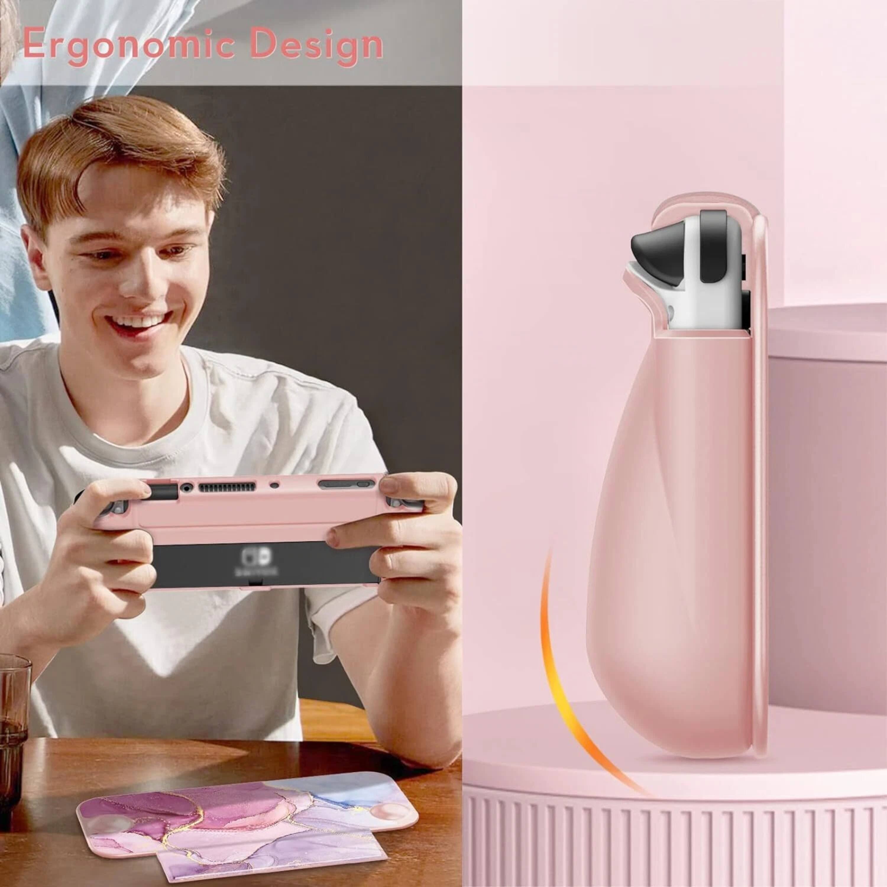 Back. Kitcheniva - Lightweight TPU Case For Nintendo Switch OLED Model 2021 With Front Cover Lilac Marble - Lilac Marble.