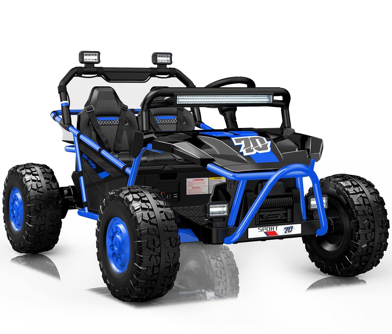 FIRST RIDE ON - 36V Kids Ride On UTV, 2-Seater 400W Electric Car for Kids 6+, 5-8 MPH Speed, 14" EVA Wheels, Metal Frame Bluetooth Music - Cobalt Blue