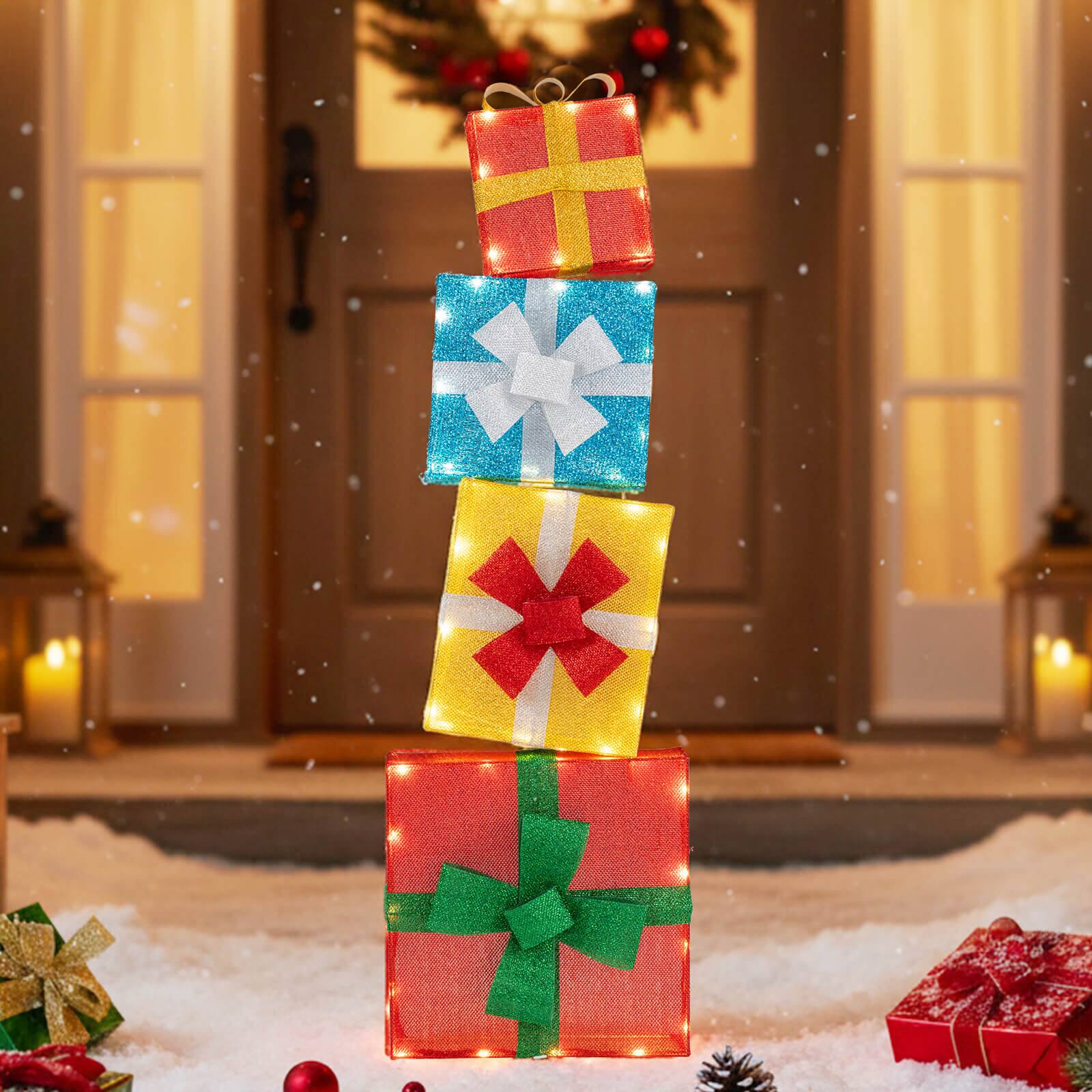 Alt View 1. Costway - Costway 4 FT Stackable Holiday Present Boxes with LEDs and Bows for Indoor Outdoor Home - Multicolor.