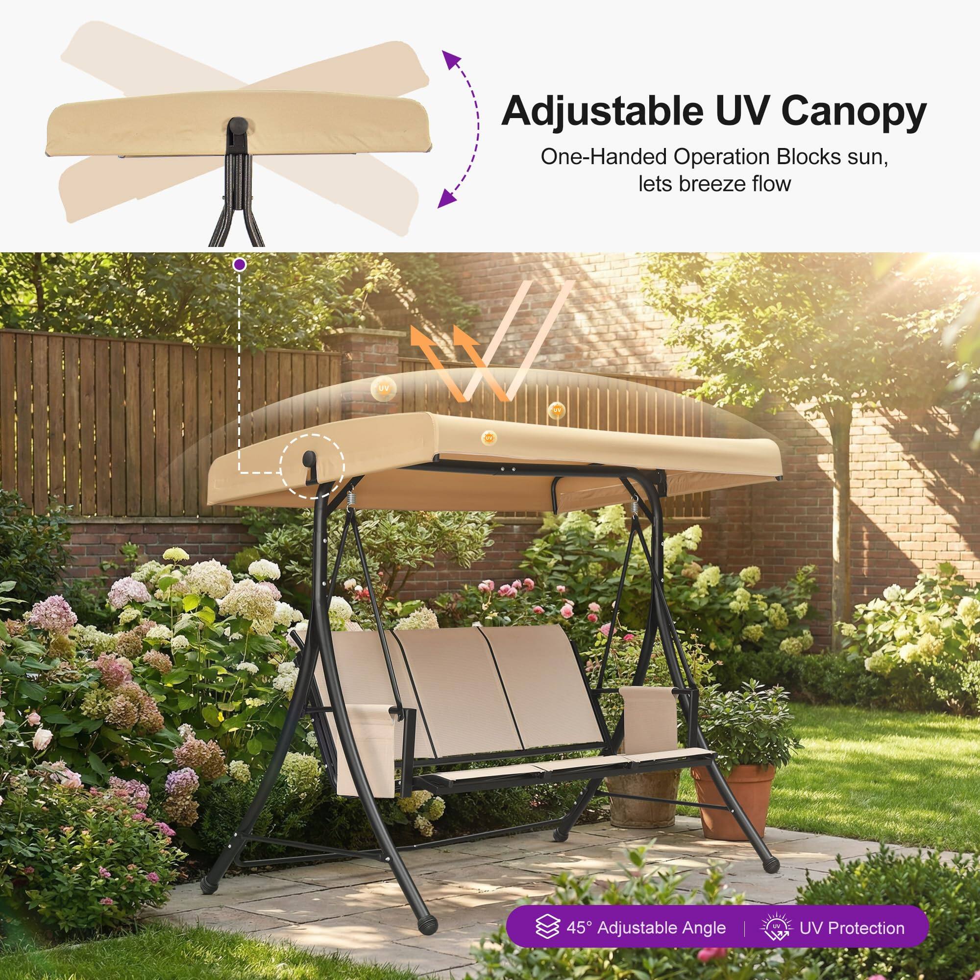 Adjustable UV Canopy  
One-Handed Operation Blocks sun, lets breeze flow  
45° Adjustable Angle | UV Protection