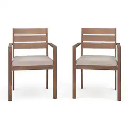 Martha Stewart - Bedford 2PK All-Weather Stacking Patio Dining Armchairs with Seat Cushions - Brown