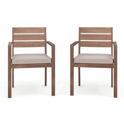 Front. Martha Stewart - Bedford 2PK All-Weather Stacking Patio Dining Armchairs with Seat Cushions - Brown.