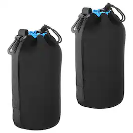 Unique Bargains - Camera Lens Bag, 2pcs 3.7"x9.8" Drawstring Pouch with Thick Neoprene for DSLR Lens, Water Coffee Cups - Black Blue