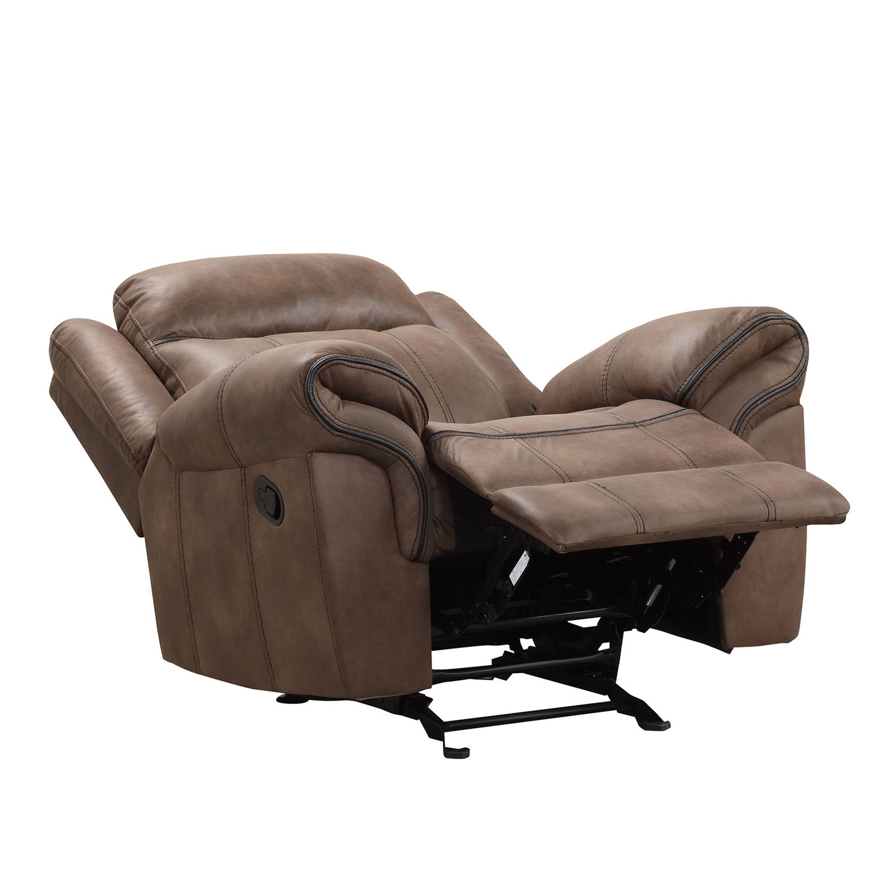 Alt View 2. Manhattan Lane - Arisa Manual Glider Recliner Chair, Brown Faux Leather, Pillow Arms - Brown, Black.