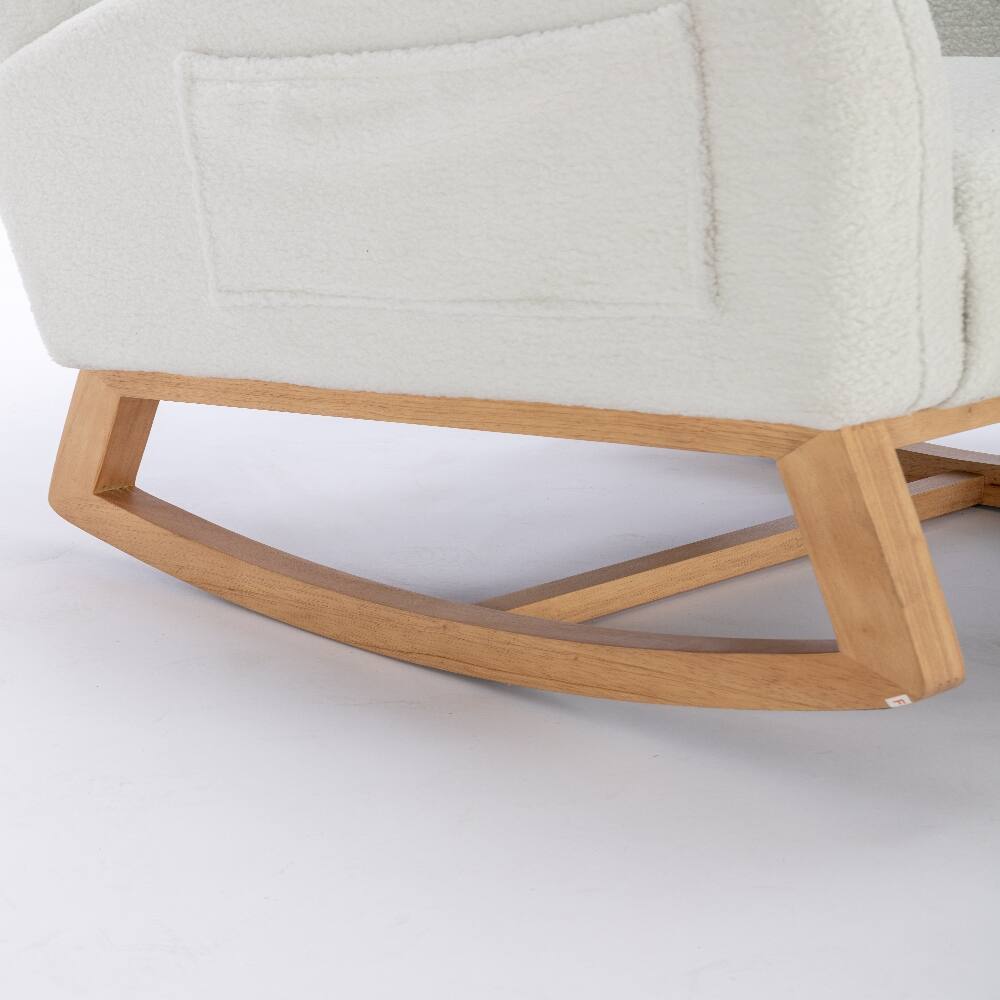 Alt View 7. Loheer - Loheer Teddy Fabric Rocking Chair Ivory Ergonomic Wooden Legs - Ivory.