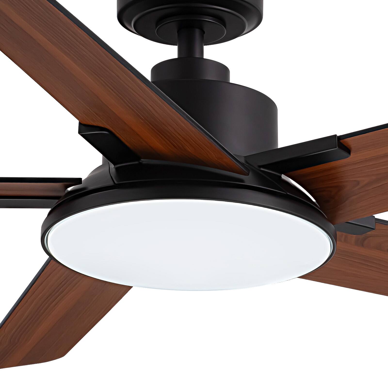 Angle. Siljoy - 52 Inch Ceiling Fans with Lights and Remote Control,  Modern Ceiling Fan with Dimmable LED, 6 Speeds, Timer ( 5-Blade ) - Black.