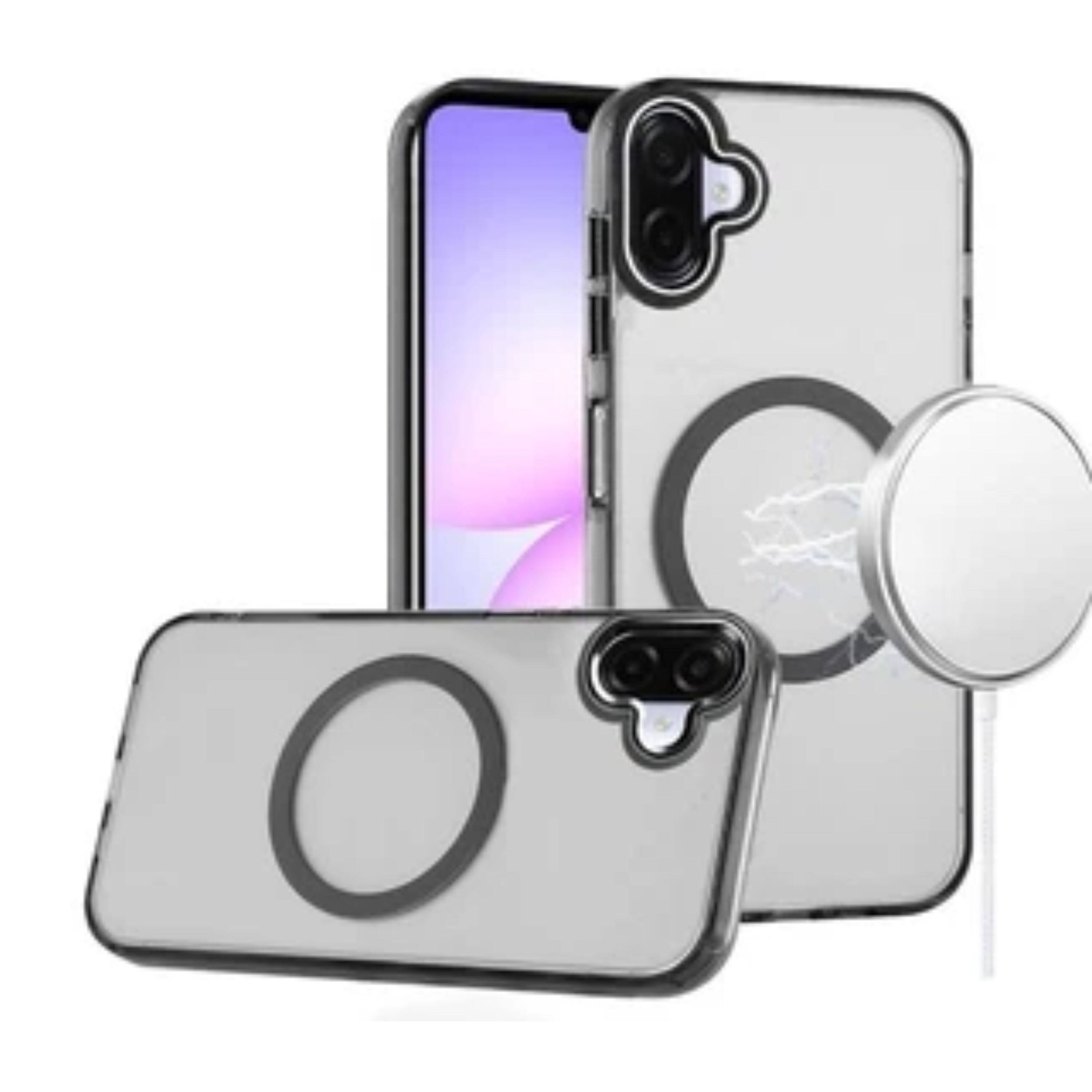 Angle. Kitcheniva - Trans-Clear Metal Buttons  Raised Camera Bezel Phone Case With Tempered Glass For Samsung Galaxy A07 Black - Black.