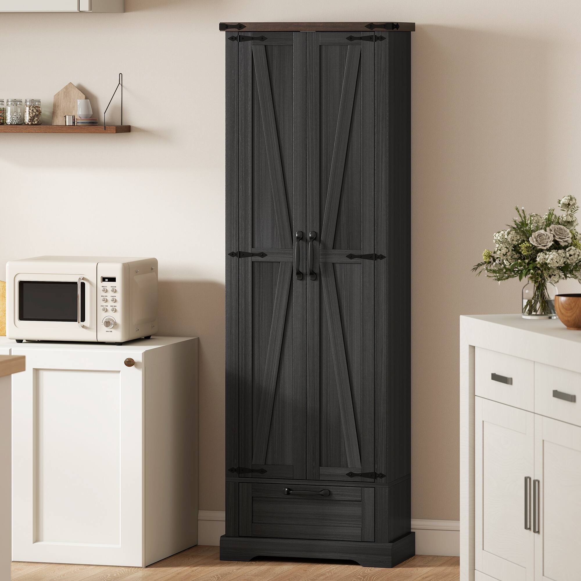 Alt View 7. Homcom - Pantry Cabinet, Kitchen Storage Cabinet with Adjustable Shelves - Black.