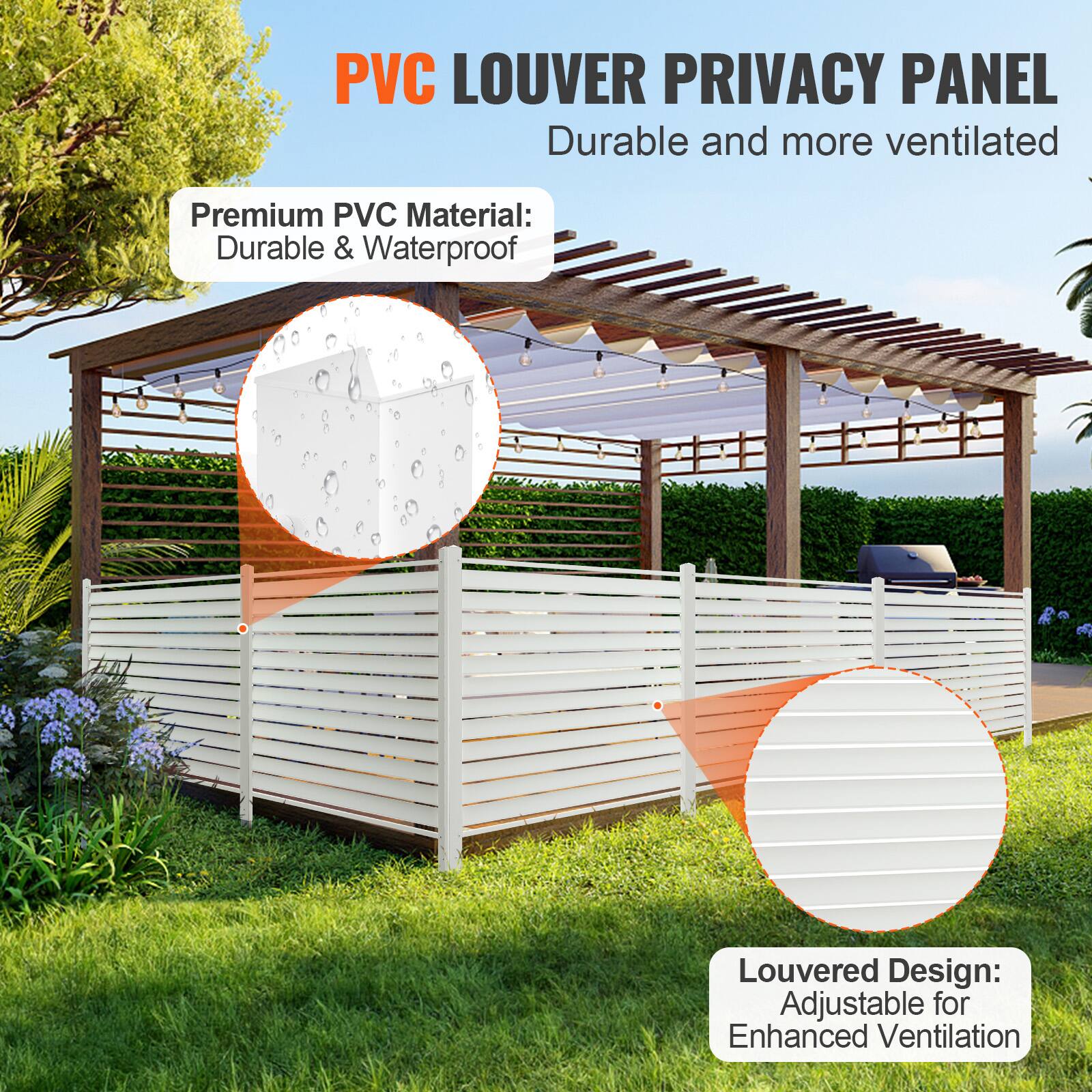 PVC LOUVER PRIVACY PANEL, Durable and more ventilated, Premium PVC Material: Durable & Waterproof, Louvered Design: Adjustable for Enhanced Ventilation