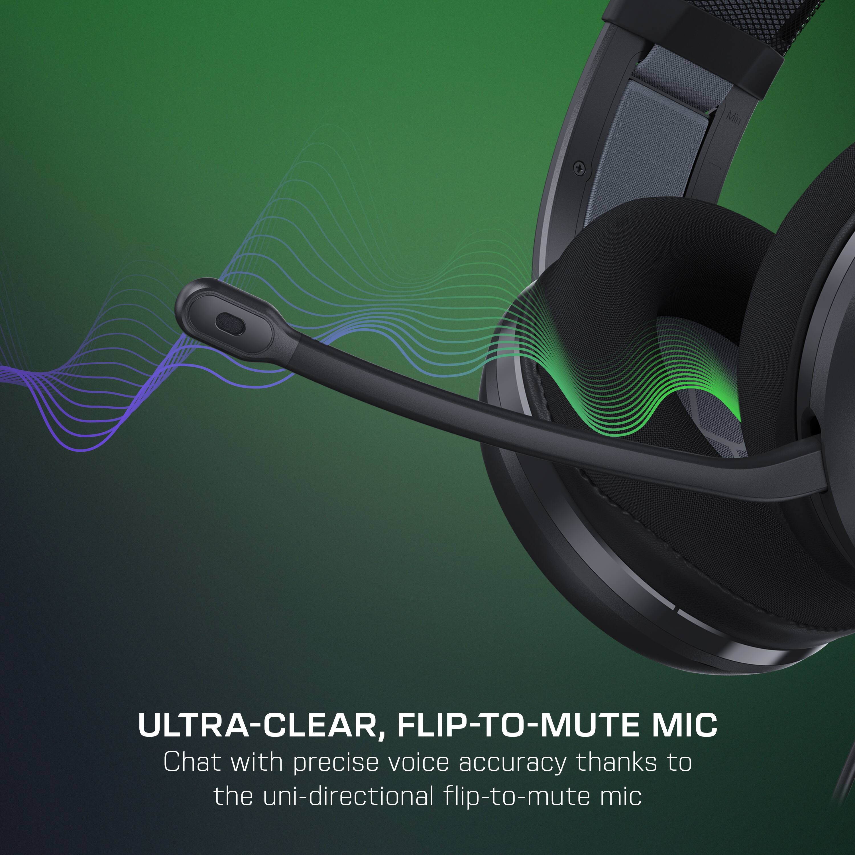 The text in the image can be grouped and corrected as follows:

**Ultra-Clear, Flip-to-Mute Mic**

Chat with precise voice accuracy thanks to the uni-directional flip-to-mute mic.
