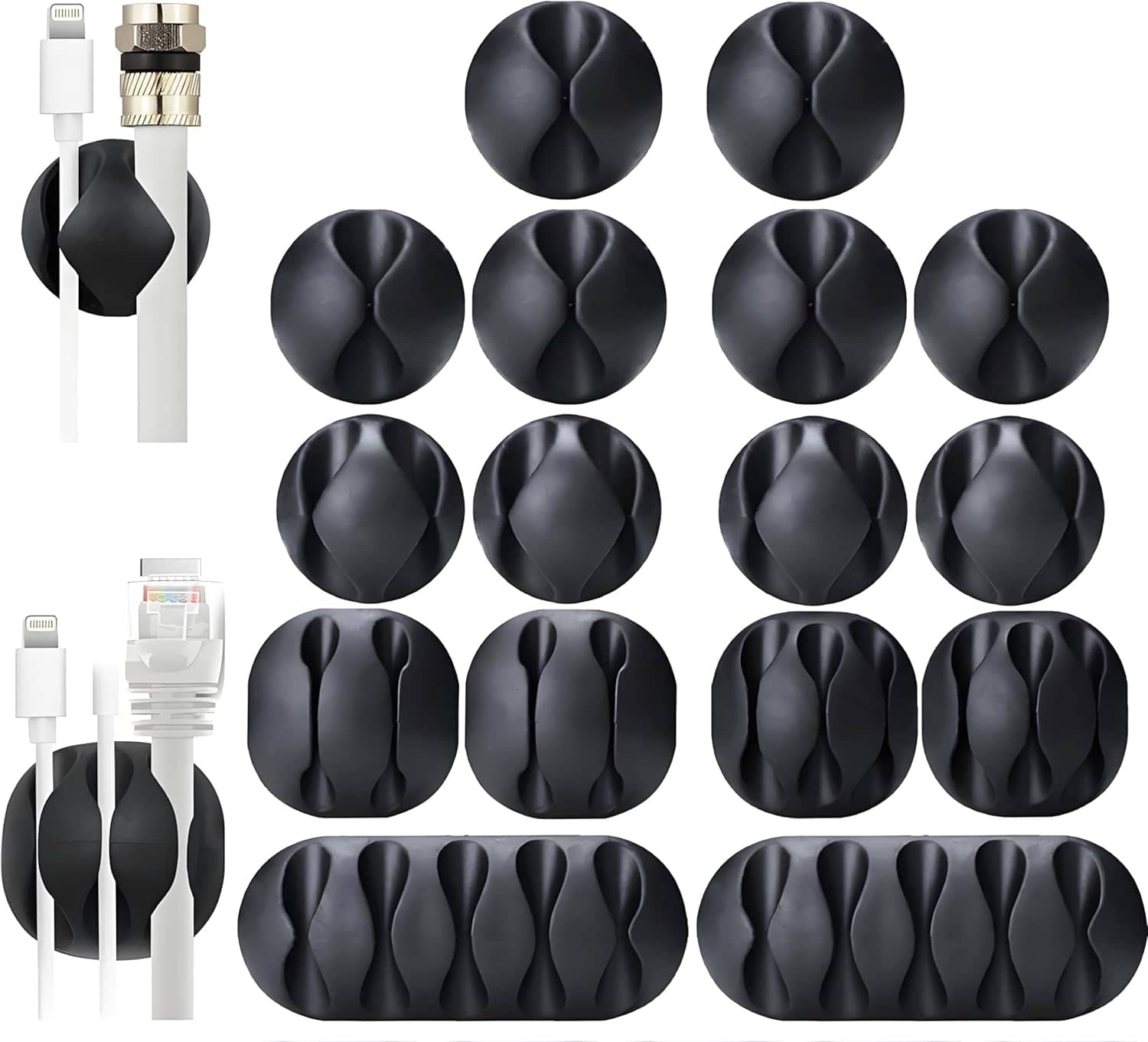 THIRSTY TURTLE - 16-Pack Black Adhesive Cable Clips – Desk & Wall Cord Organizer Holders