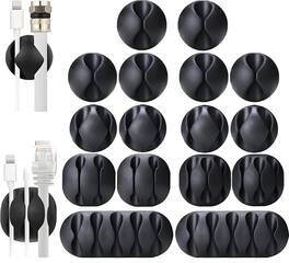 THIRSTY TURTLE - 16-Pack Black Adhesive Cable Clips – Desk & Wall Cord Organizer Holders