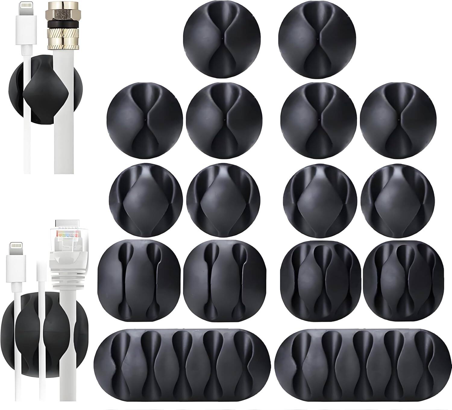 Front. THIRSTY TURTLE - 16-Pack Black Adhesive Cable Clips – Desk & Wall Cord Organizer Holders.