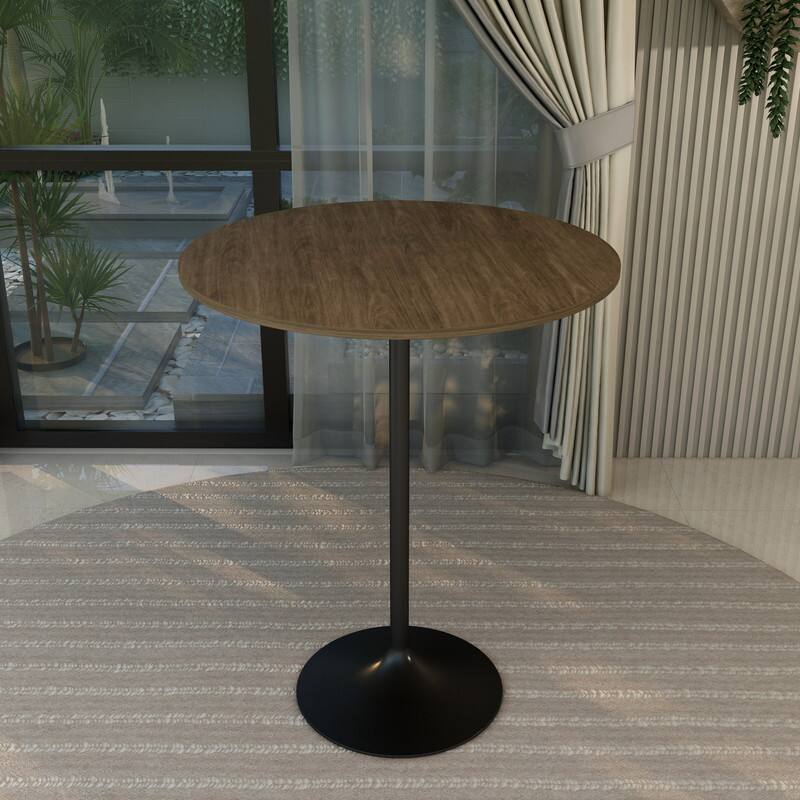 LeisureMod Verve 36 Inch Round Bar Height Table with MDF Top and Black ...