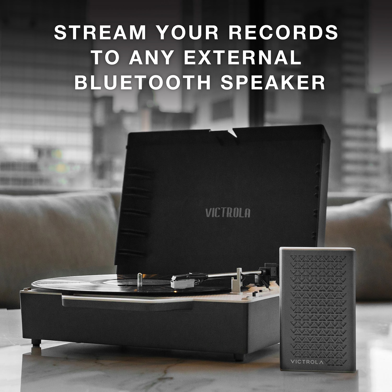 Stream your records to any external Bluetooth speaker.
