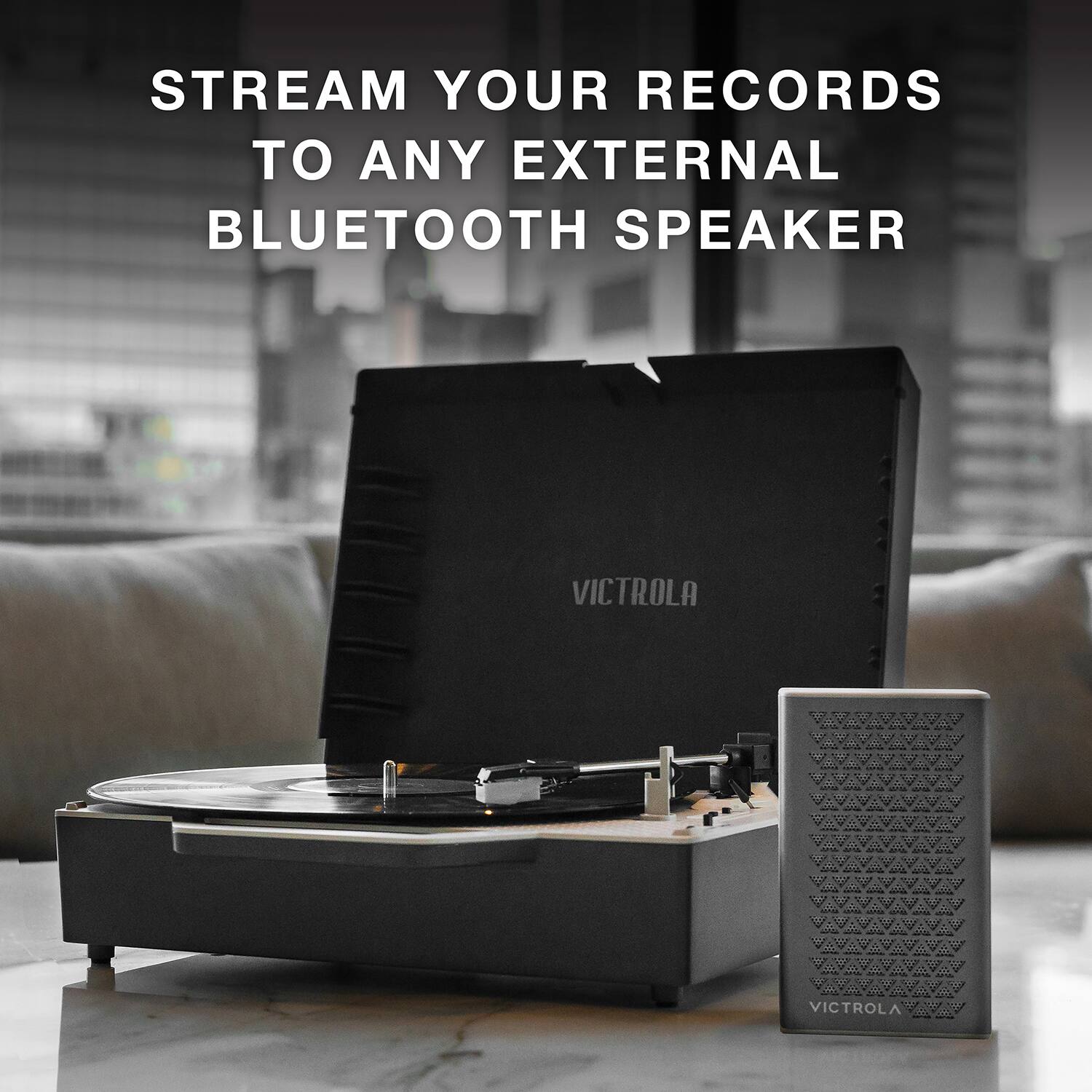 Stream your records to any external Bluetooth speaker.