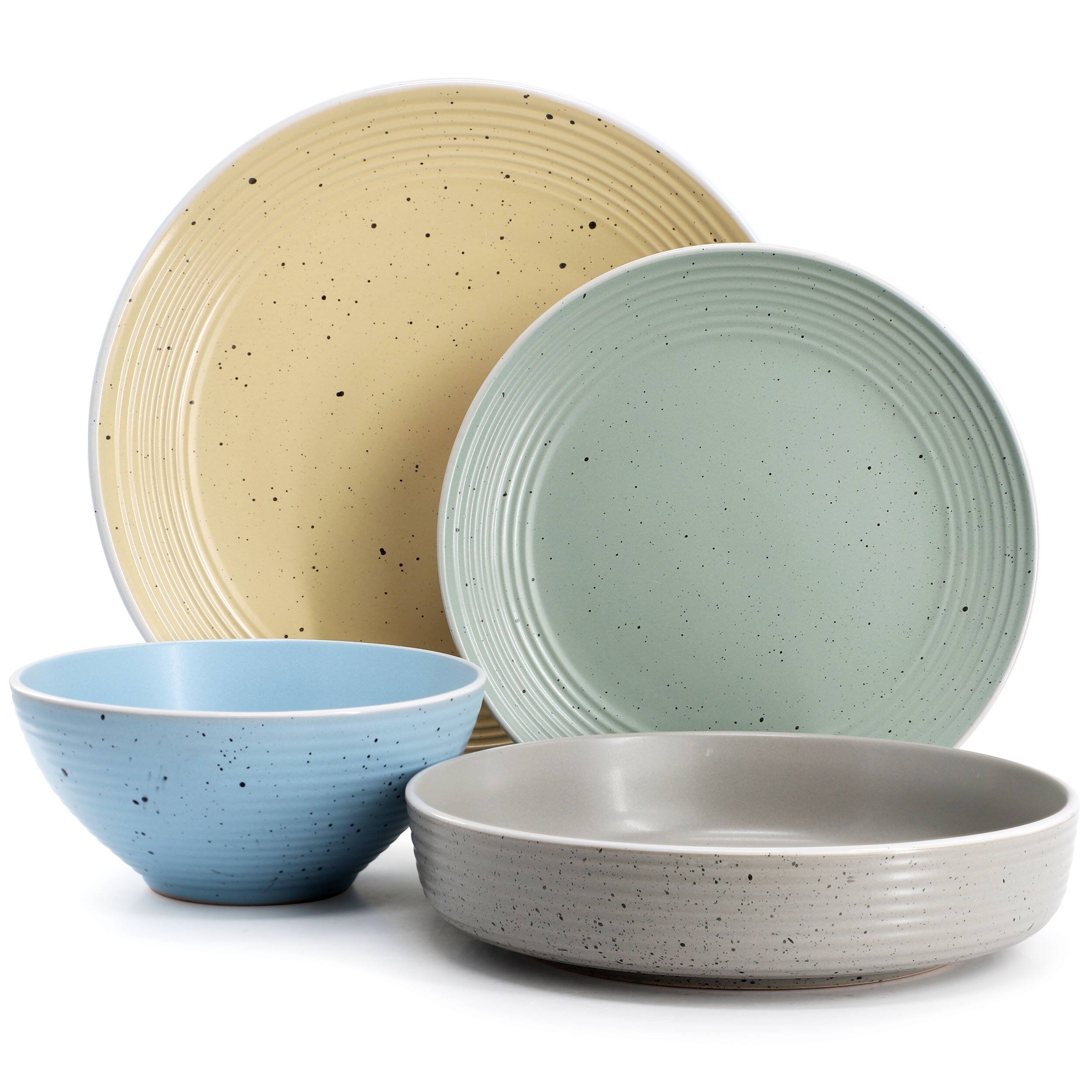 Alt View 1. Elama - Elama Emilia 16 Piece Assorted Double Bowl Stoneware Dinnerware Set in Speckled Multi-Color - Multi.