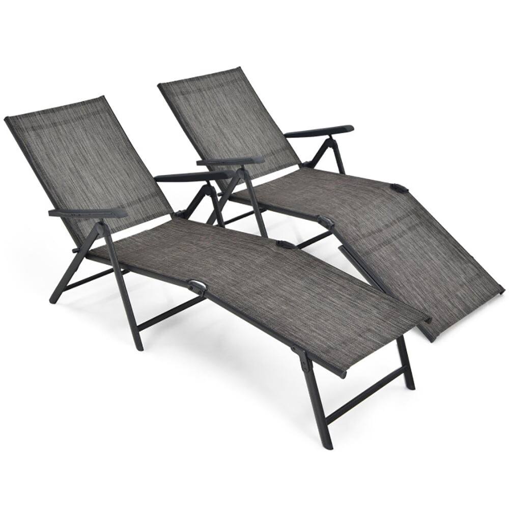 Alt View 1. Kadyn - Outdoor Chaise Lounge Chair, 2 Pcs Foldable Chaise Lounge Chair with 2-Position Footrest-Gray - Gray.
