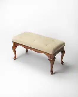 Butler Specialty - Grace 38 in. W Rectangular Upholstered and Wooden Traditional Queen Anne Accent Bench - Medium Brown