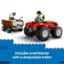 The image features a toy set that includes a red tractor with a detachable trailer.