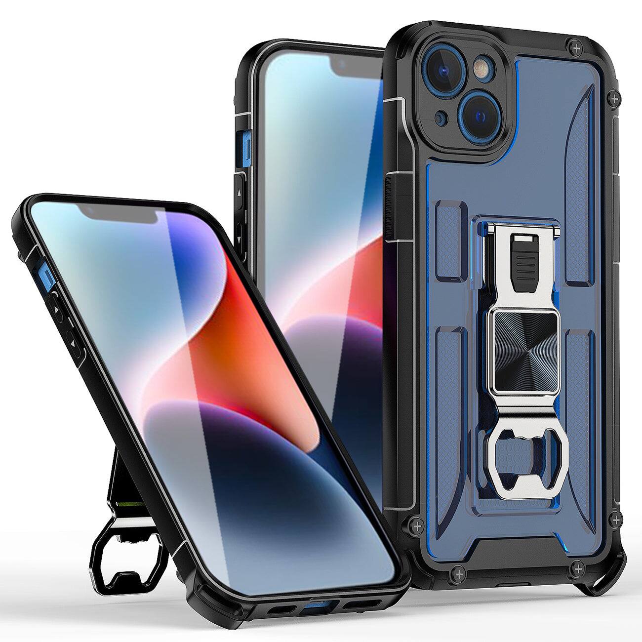 Reiko - Kickstand Ring Holder/Bottle Opener With Magnetic Car Mount For Iphone 14 Plus In - Blue