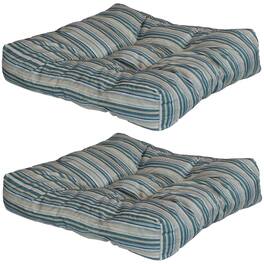 Sunnydaze - Outdoor Square Tufted Seat Cushion - Set of 2 - Neutral Stripes
