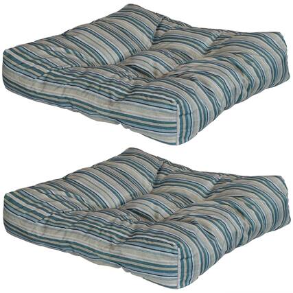 Front. Sunnydaze - Outdoor Square Tufted Seat Cushion - Set of 2 - Neutral Stripes.