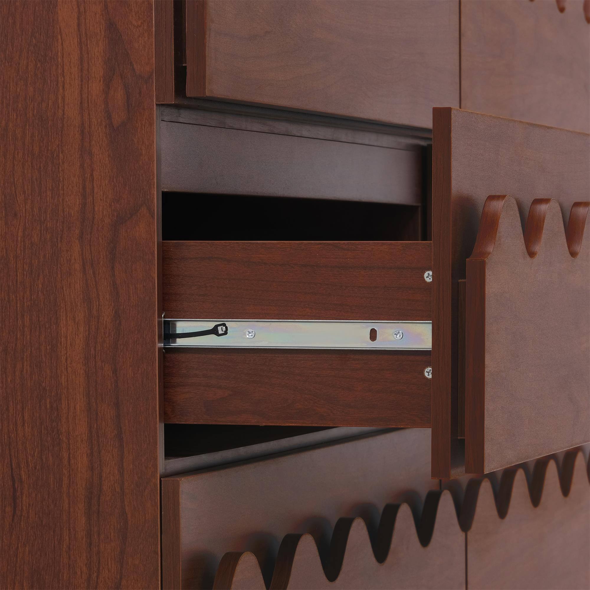 Alt View 5. Boyel Living - Walnut Modern 6 Drawer Dresser 60-in L x 18-in W x 33-in H Chest of Drawers with Solid Wood Legs for Bedroom Living Room - Walnut.
