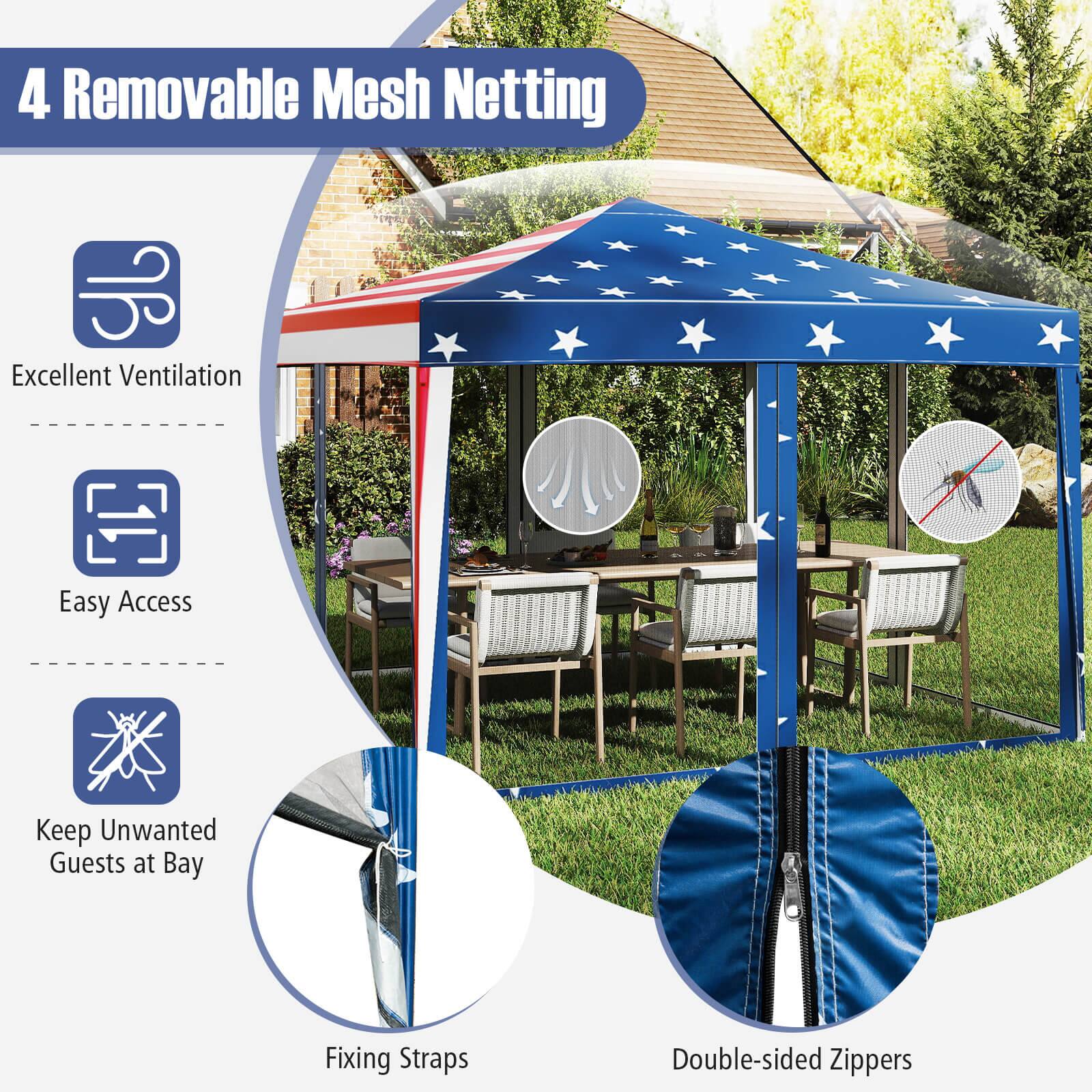 4 Removable Mesh Netting  
Excellent Ventilation  
Easy Access  
Keep Unwanted Guests at Bay  
Fixing Straps  
Double-sided Zippers