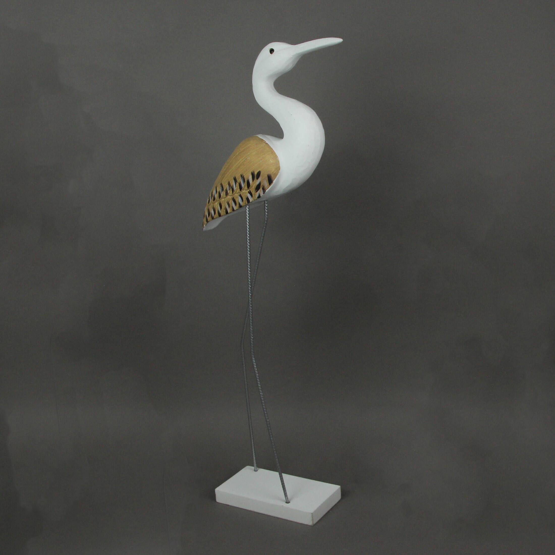 Alt View 1. Fancy That - 31 Inch Hand Carved White Painted Wood Bird Statue Home Coastal Decor Sculpture - Brown.