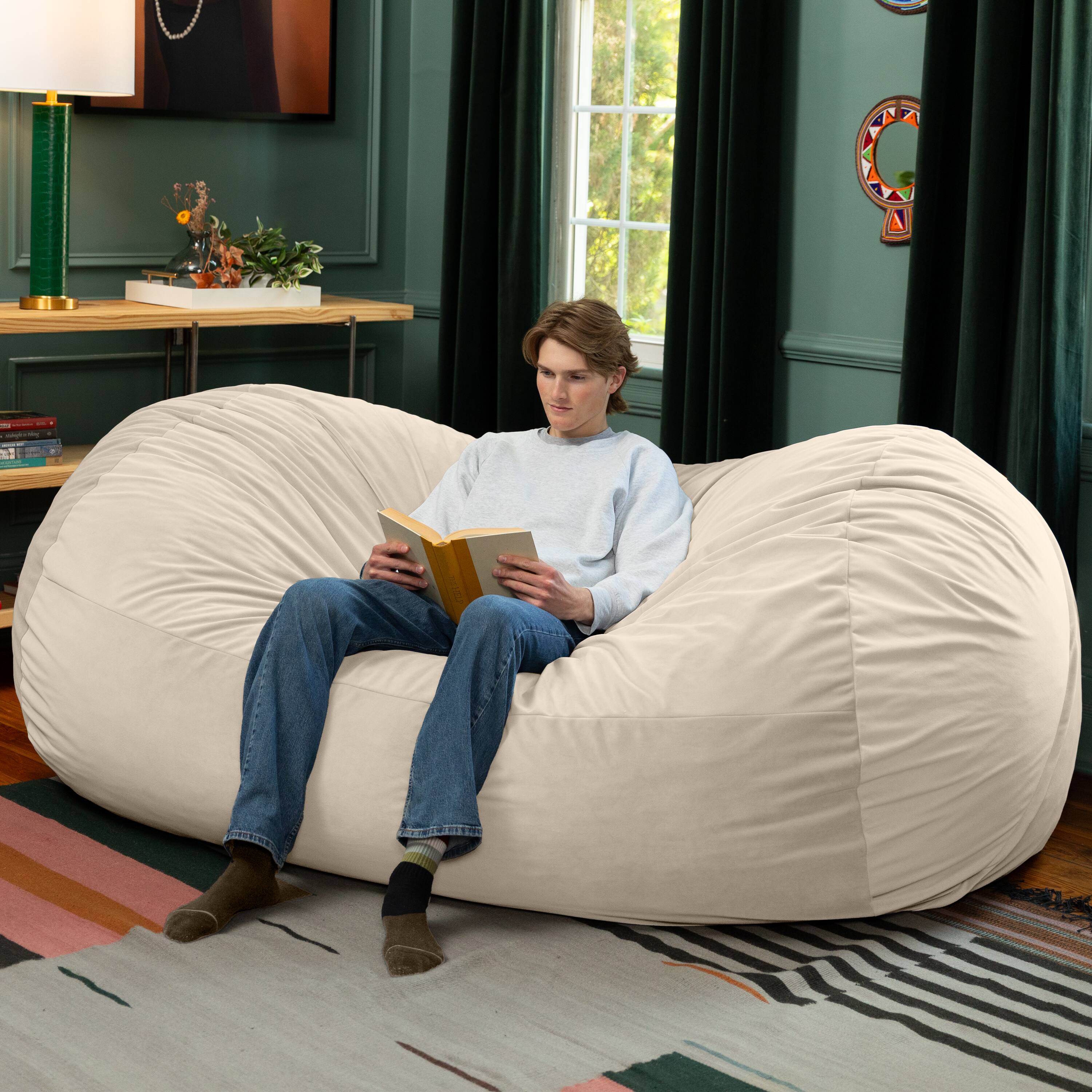 Alt View 2. Jaxx - Jaxx Grand Lounger 7 Foot Bean Bag Sofa -Lush Velvet Ivory - Lush Velvet Ivory.