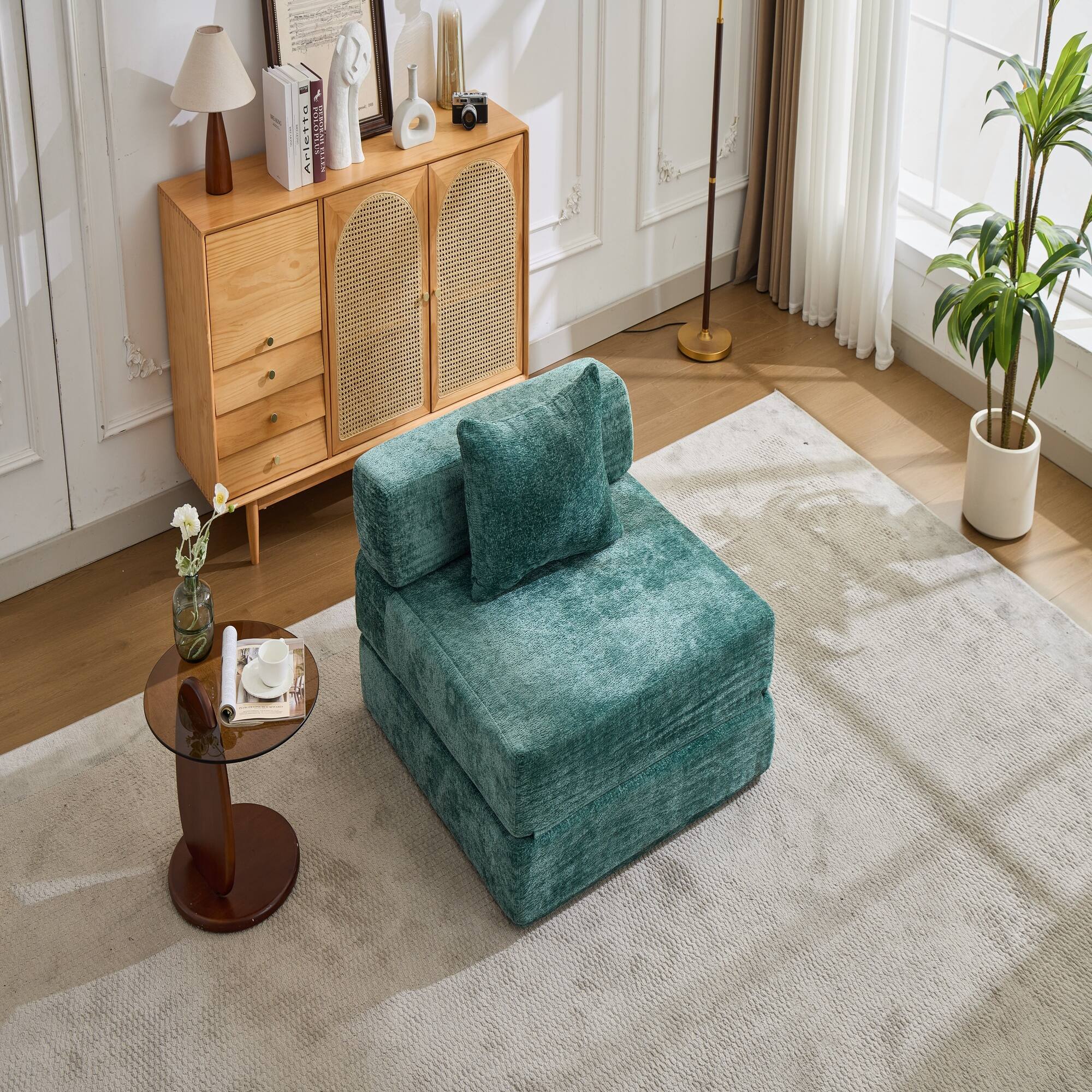 Left. Boyel Living - Convertible Chenille Floor Lounge Chair and Sleeper - Dark Green.