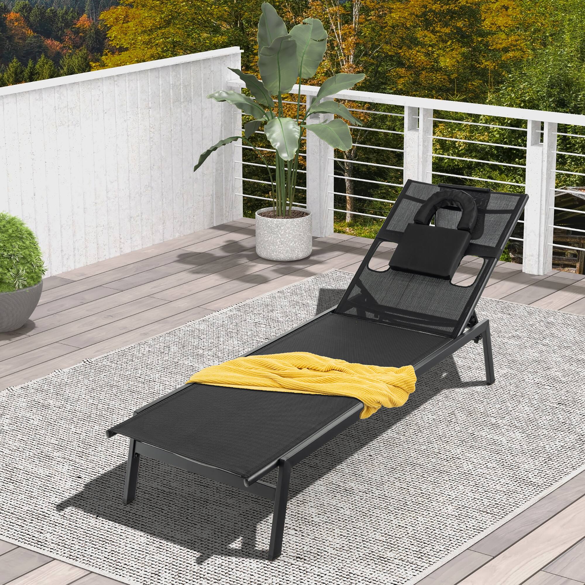 Alt View 7. Gymax - Gymax 2 Pieces Patio Sunbathing Lounge Chair w/ Face Hole & Detachable Head Pillows Poolside - Black.