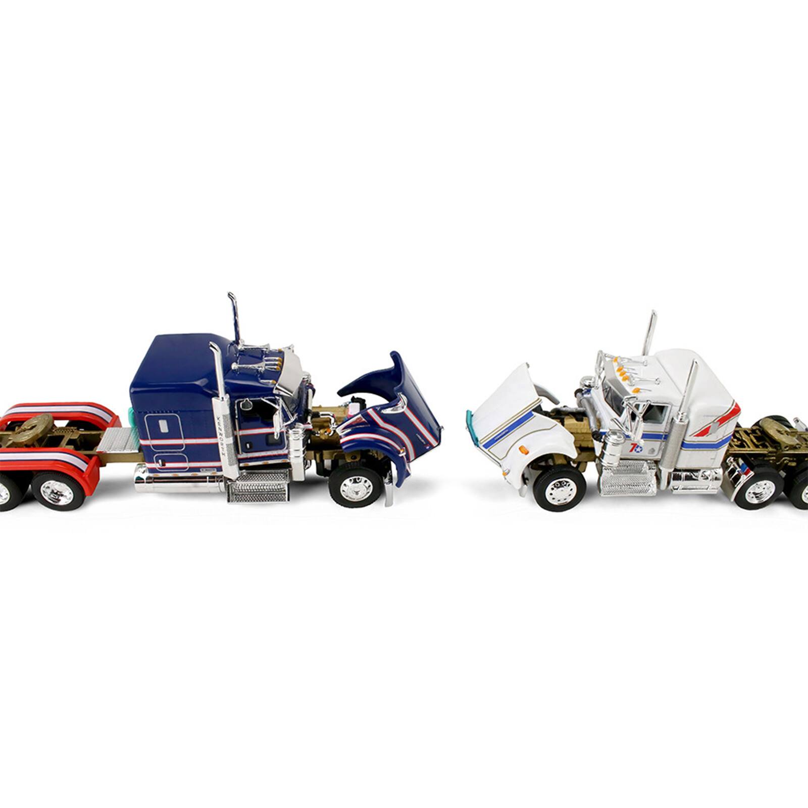 Alt View 1. First Gear - Kenworth W900L w/72" Aerocab Sleeper Blue w/White & Trailer w/W900A Load White w/Blue & Red 1/64 Model by DCP/First Gear.