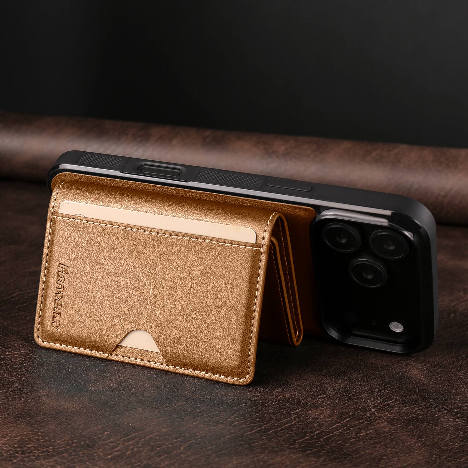 Back. Dteck - 2-in-1 Magnetic Detachable Wallet Case for Apple iPhone 17 Pro Max, PU Leather Shockproof Cover with Kickstand - Brown.
