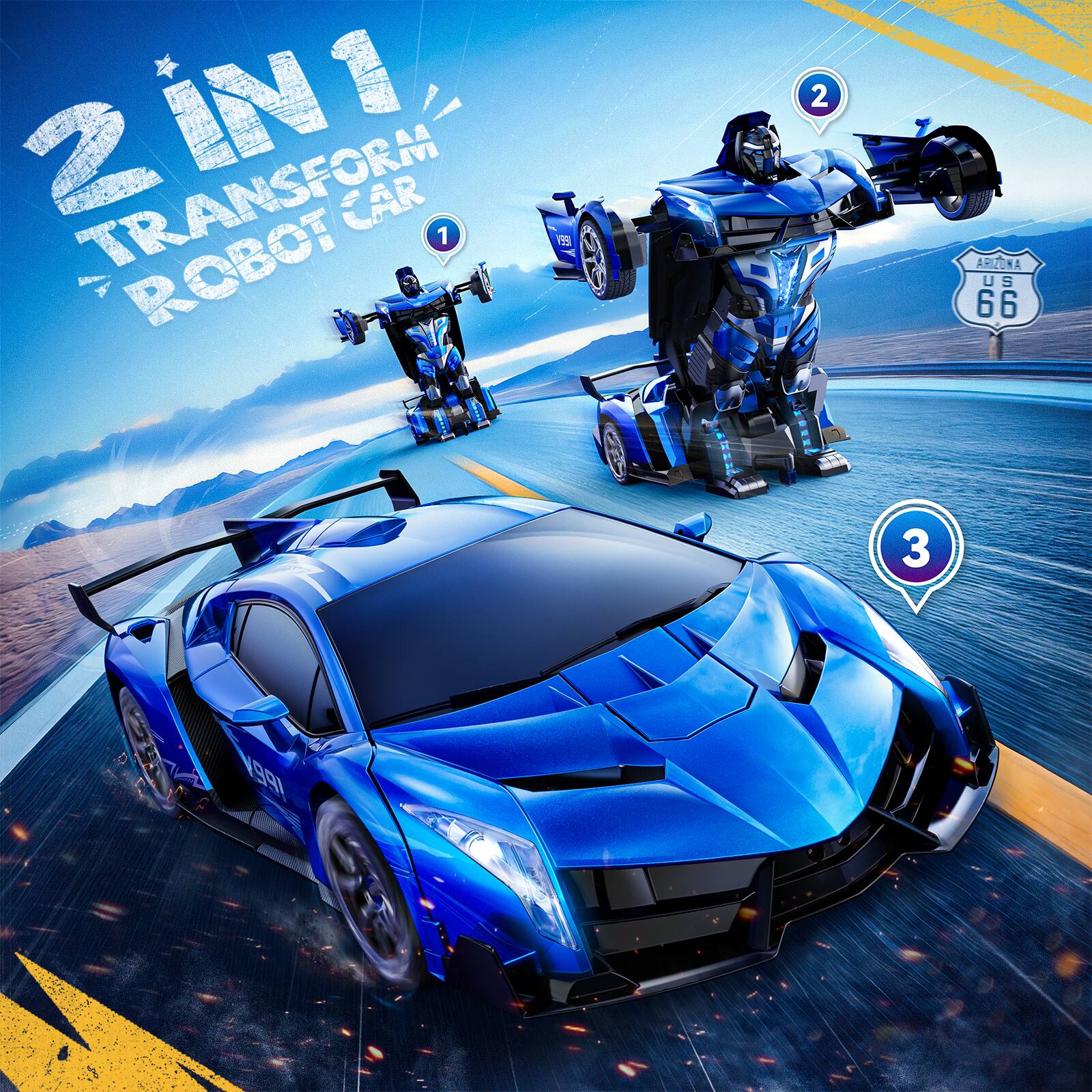 2 IN 1 TRANSFORM CAR 1 ROBOT 2 .OR* AMUSIRA US 66 3 99
