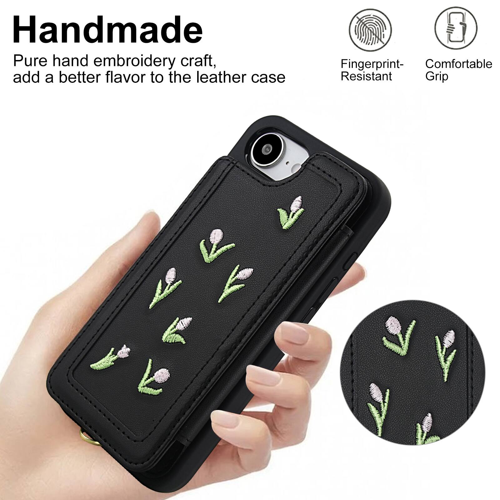 Handmade Pure hand embroidery craft, add a better flavor to the leather case

Fingerprint- Resistant Grip

Comfortable Grip