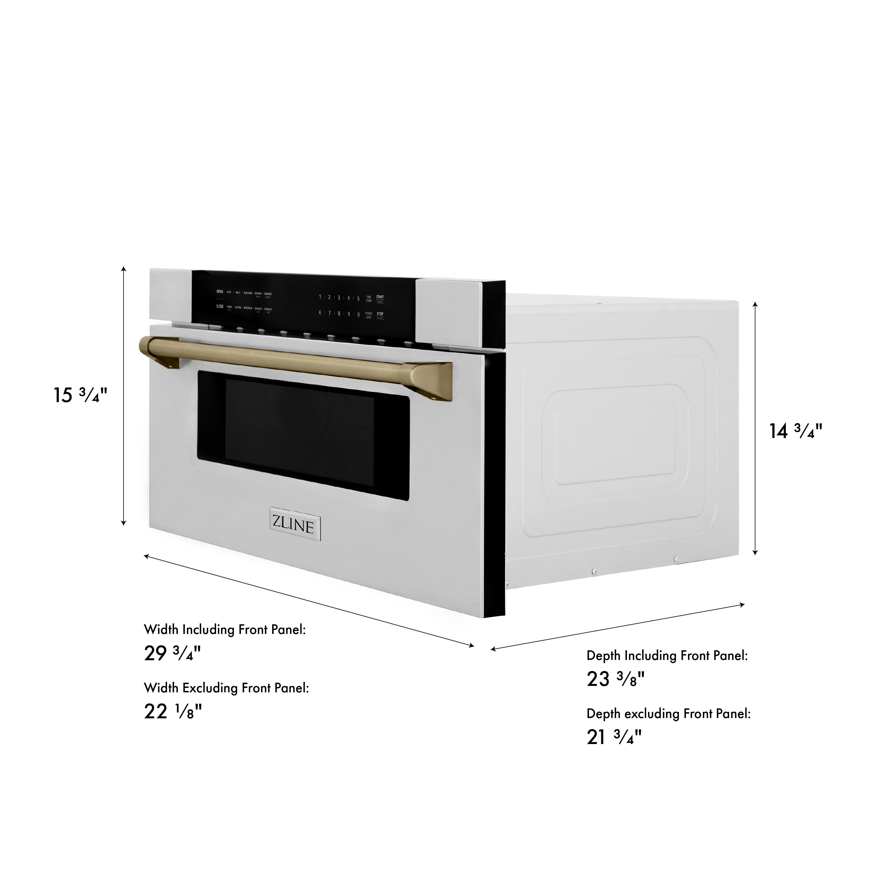 d 1 1 15 3/4" 14 3/4" ZLINE  
Width Including Front Panel: 29 3/4"  
Width Excluding Front Panel: 22 1/8"  
Depth Including Front Panel: 23 3/8"  
Depth excluding Front Panel: 21 3/4"