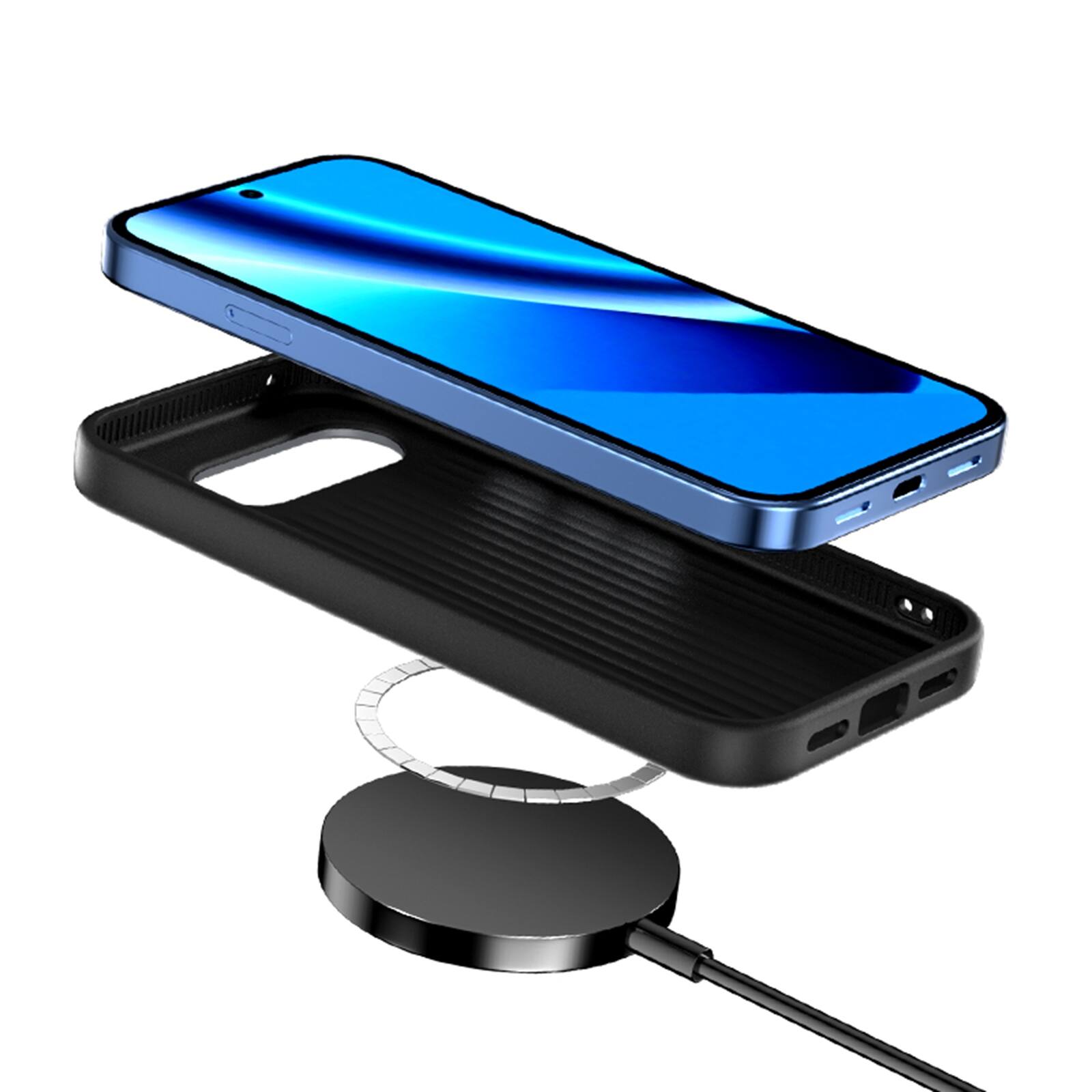Back. Dteck - Carbon Fiber Texture Magnetic Case for Google Pixel 10 Pro, Shockproof Slim Protective Cover with Metal Camera Ring - Blue.
