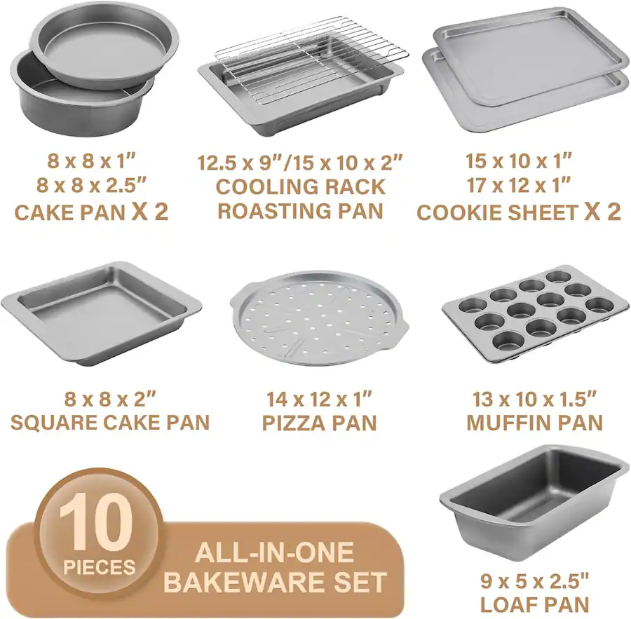 HONGBAKE 10 Pieces Bakeware Sets Including Rack, Cookie Sheet