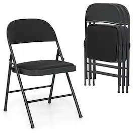 Gymax - 4PCS Folding Chairs w/ Metal Frame PVC Leather Stackable Chairs for Indoor - Black