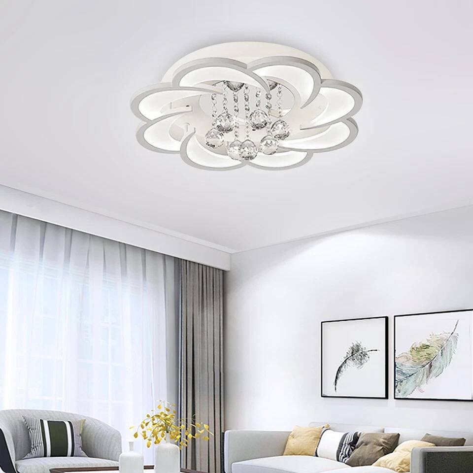 Angle. Home Collection - Modern Acrylic LED Ceiling Light Crystal Flower Chandelier Fixture for Living Room.