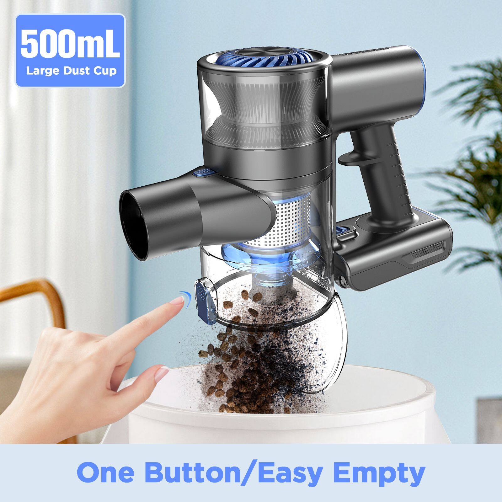 500mL Large Dust Cup

One Button/Easy Empty